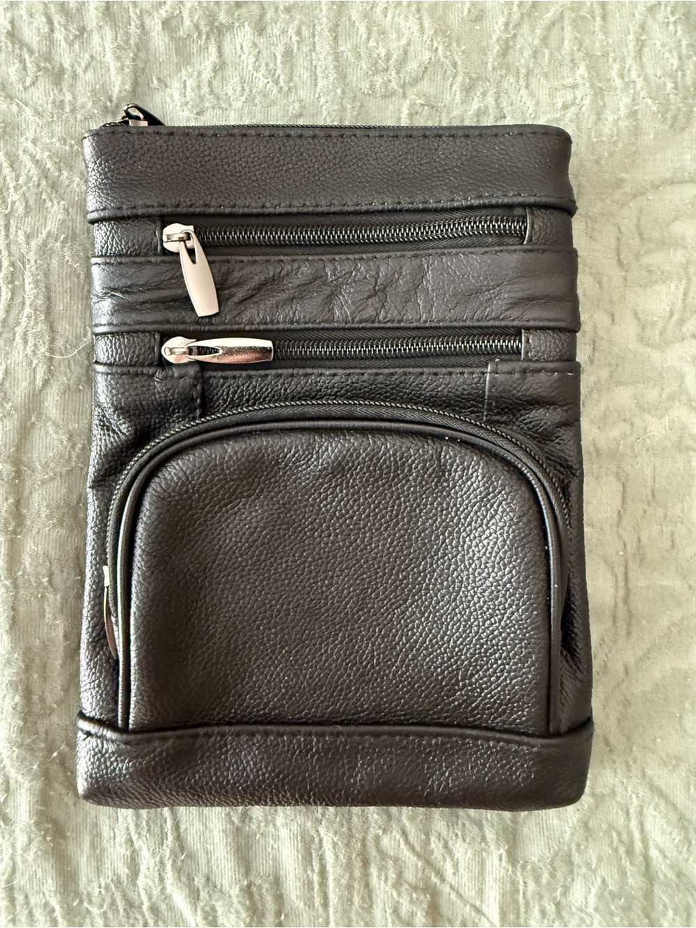 Men's Black Leather  Bag - Compact Travel Pouch